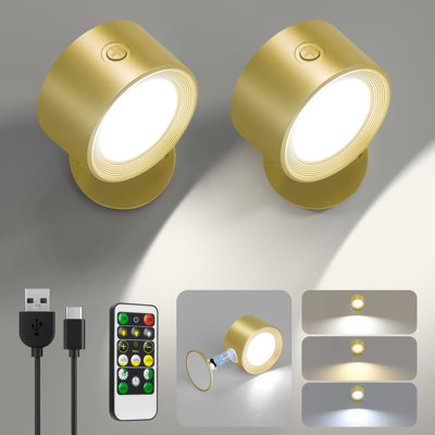 Paquet de 2 appliques murales sans fil à DEL Lightbiz - télécommande rechargeable à intensité variable 3 températures rotatives à 360 °
