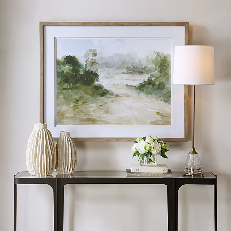 Warm Oak Framed Verdant Watercolor Landscape Print