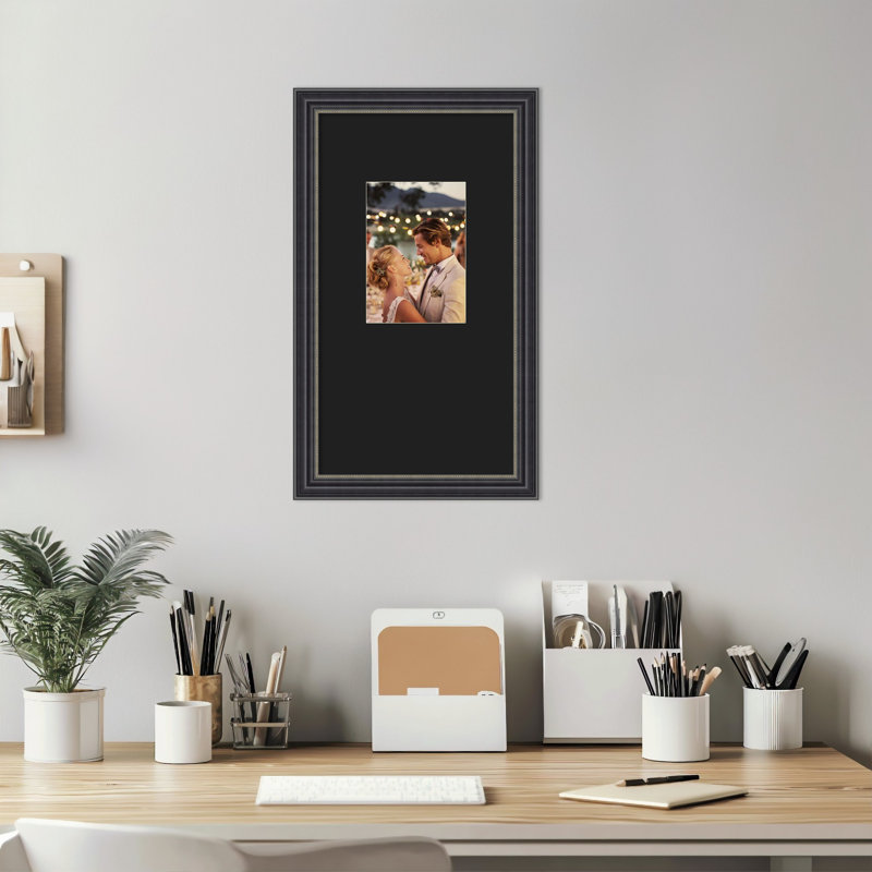 Cadre photo élégant en bois noir, Noir lisse, 10 x 18 emmêlés à 5 x 7