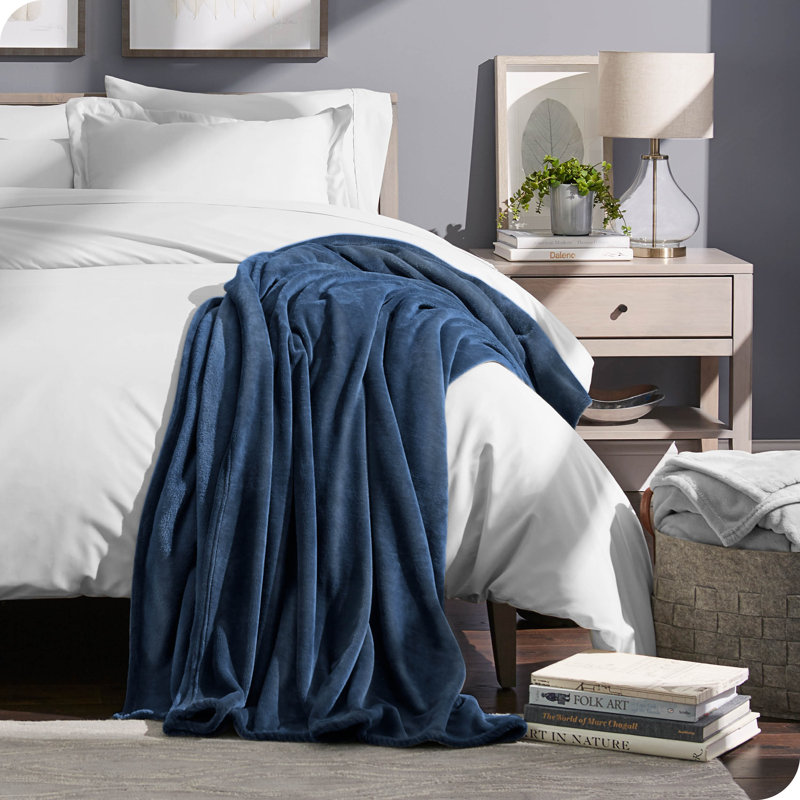 Bare Home Microplush Fleece Blanket - Fuzzy, Warm, Bed/Throw Blanket, Dark Blue, Throw