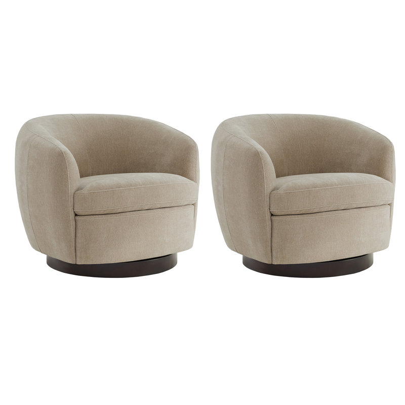 Fauteuil demi-tonneau pivotant rembourré Marcy, Chenille en osier Capri