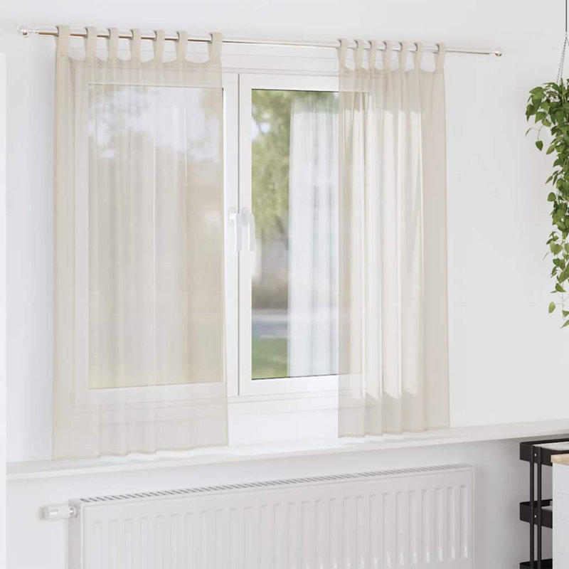 Voile Curtains With Tab Top 2 Pcs, Cream, 140cm Width x 140cm Drop