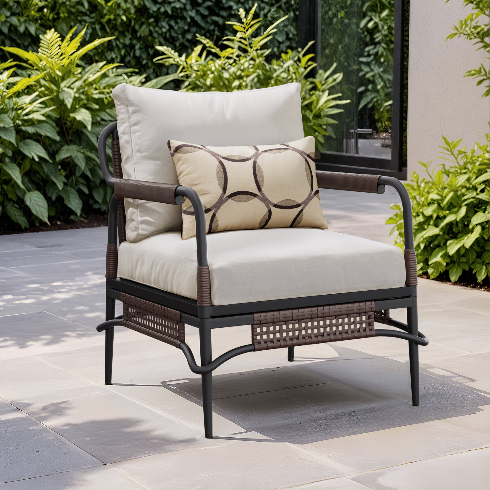 Hope Outdoor Lounge Chair with Cushions, Dark Gray , Beige Polyester Cushion