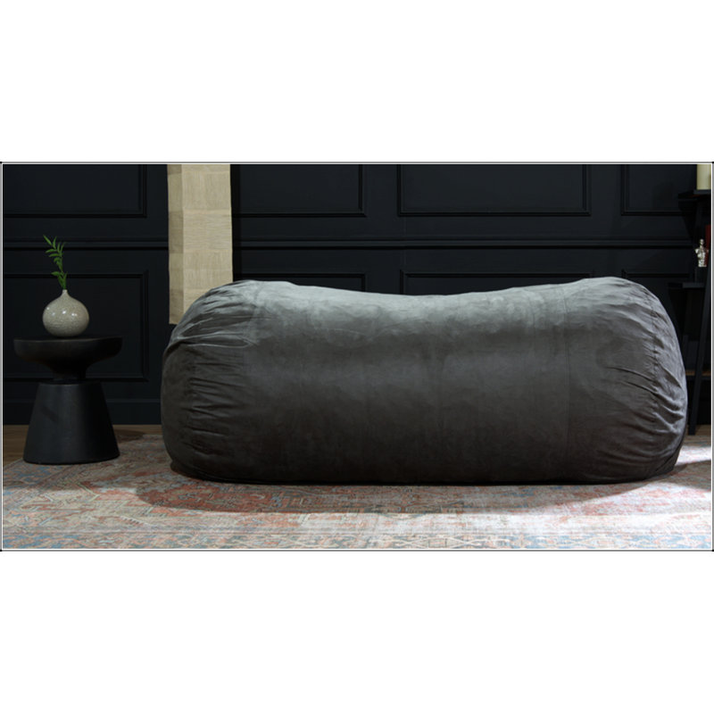 Jasper Traditional 8 Foot Cylindrical Suede Bean Bag, Cozy And Stylish Seating For Modern Living Spaces, Charcoal Microfiber