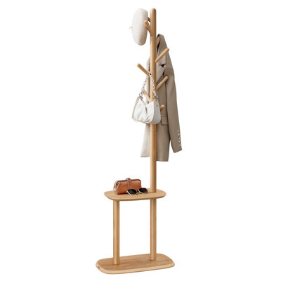 Free Standing Coat Stand, Hall Coat Tree With 8 Hooks And Storage Shelf, 67.2 Inch Tall, For Coats, Hats, Bags, For Entryway, Hallway, Bedroom, Natural Beige