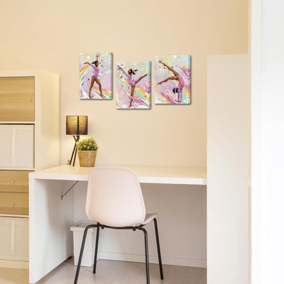3 pièces de gymnastique murale pour filles, exercice abstrait, danse, gymnaste, peinture, impressions, silhouette, image pour salle d'entraînement