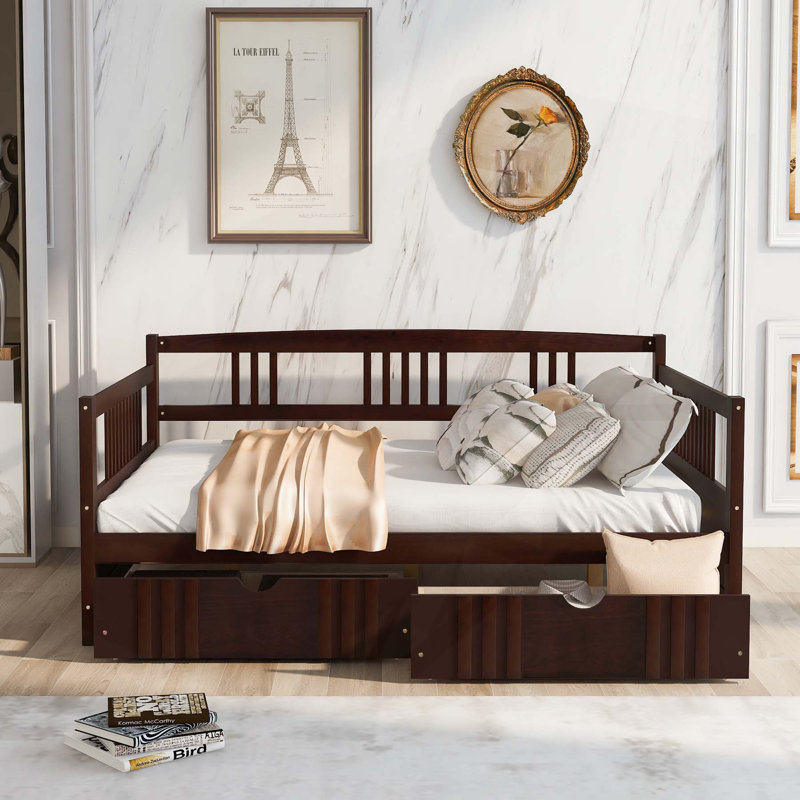Lit de jour double polyvalent avec deux tiroirs pour la détente et le rangement, Complet/Double, Espresso