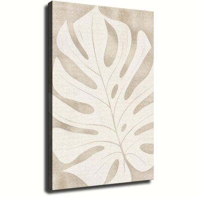 Toile de lin beige à motif de feuilles de Monstera, toile tendue, prête à accrocher