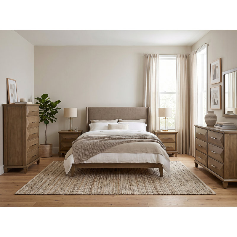 Pasha Transistional 4 Pieces Bedroom Set, 4 Pcs: Dresser, Chest, 2 Nightstands, Antique Oak