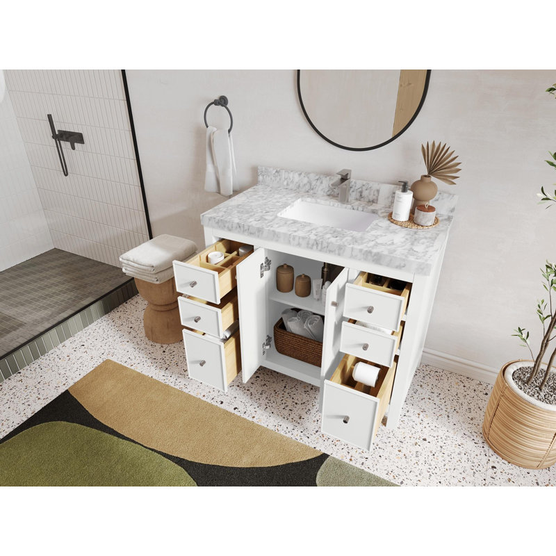 Meuble-lavabo simple 42 po avec plateau Chicago, Quartz de Carrare