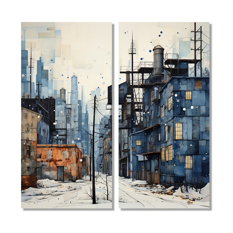 Warehouse Industrial Dots - Art mural industriel 2 panneaux, 40" H x 40" W, Wrapped Canvas, Does Not Apply
