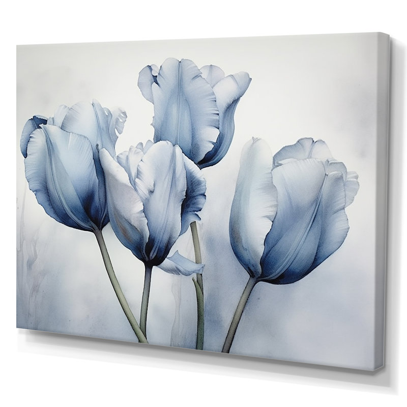 Tulipe, art mural, impression de décoration florale bleu saphir - Tulipes Simplicité saphir I, H 24 po x l 32 po x P 1 po