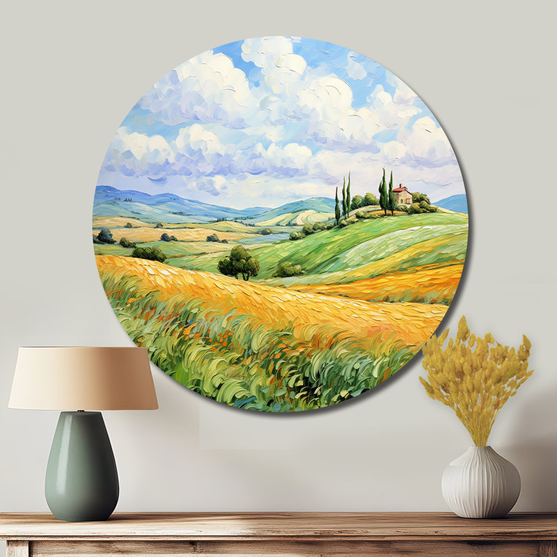 Vangogh Rolling Hills I - Paysages, art rond en métal, H 16 po x l 16 po
