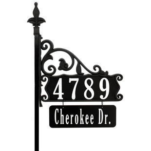 Boardwalk Double-Sided Reflective Lawn Address Sign With Name Rider - 48" Pole
