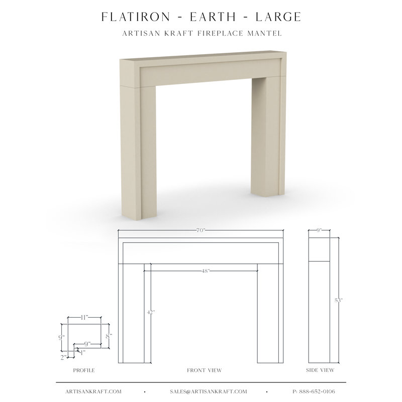 Encadrement de foyer en pierre Flatiron, Terre, P 9 po x l 70 po x H 53 po