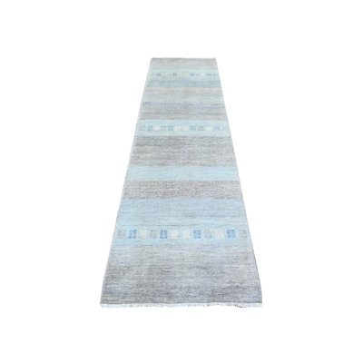 2'8" x 9'5" New Hand Knotted Grey Wool Runner Oriental Rug - MOA10274688