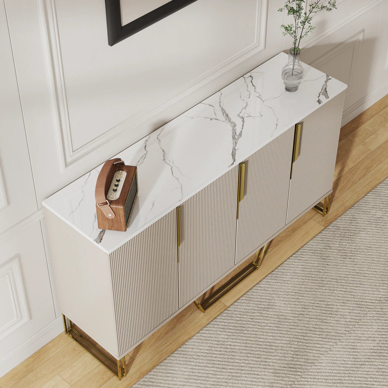 Cassandra Common Luxury 59.1 Inch White Sideboard Modern Buffet Table with Storage