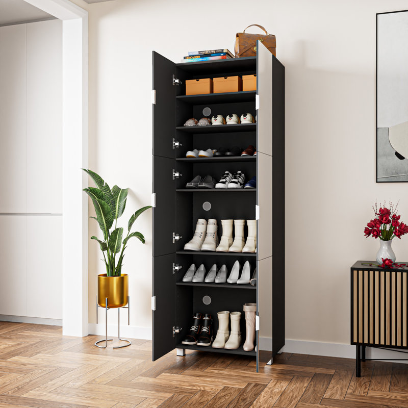 Armoire à chaussures 72 pouces de haut avec portes à miroir, armoire de rangement à 9 niveaux et 25 paires avec tablettes réglables