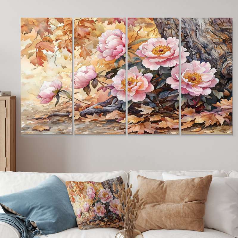 Pivoines par le chêne I - par Wall Art - décoration murale traditionnelle, H 32 po x l 64 po, 4