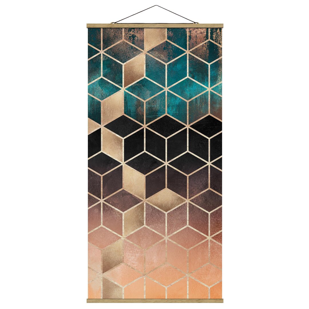 Poster Türkis Rosé Goldene Geometrie von Elisabeth Fredriksson