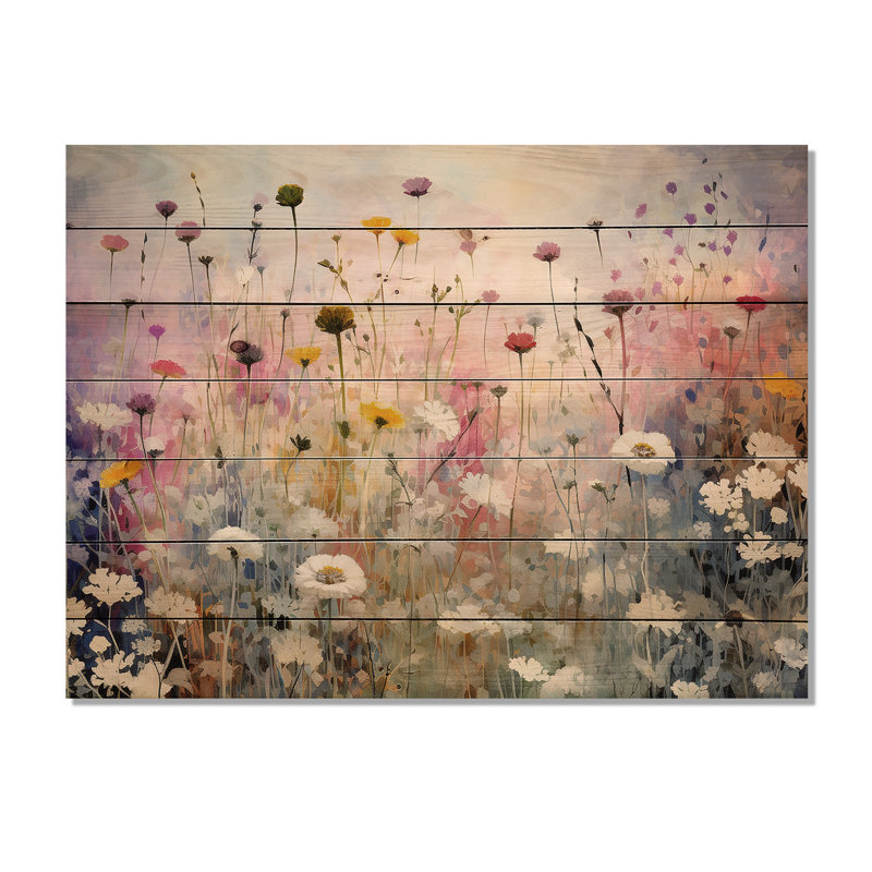 Wildflowers Wander Meadows - Art mural en bois sur bois de pin naturel, H 10 po x l 20 po