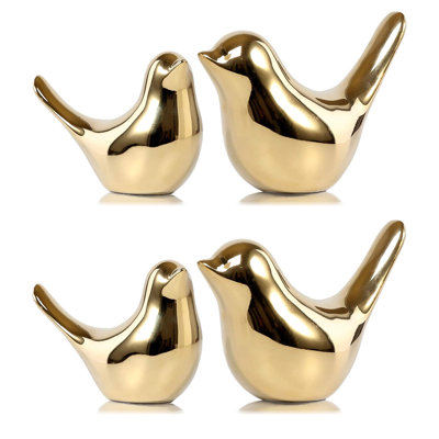 4 Pieces Mini Resin Creative Bird Sculpture, Different Size Abstract Art Decorations for Home Office Bookshelf Table Bookshelf Decorations, Gold Color