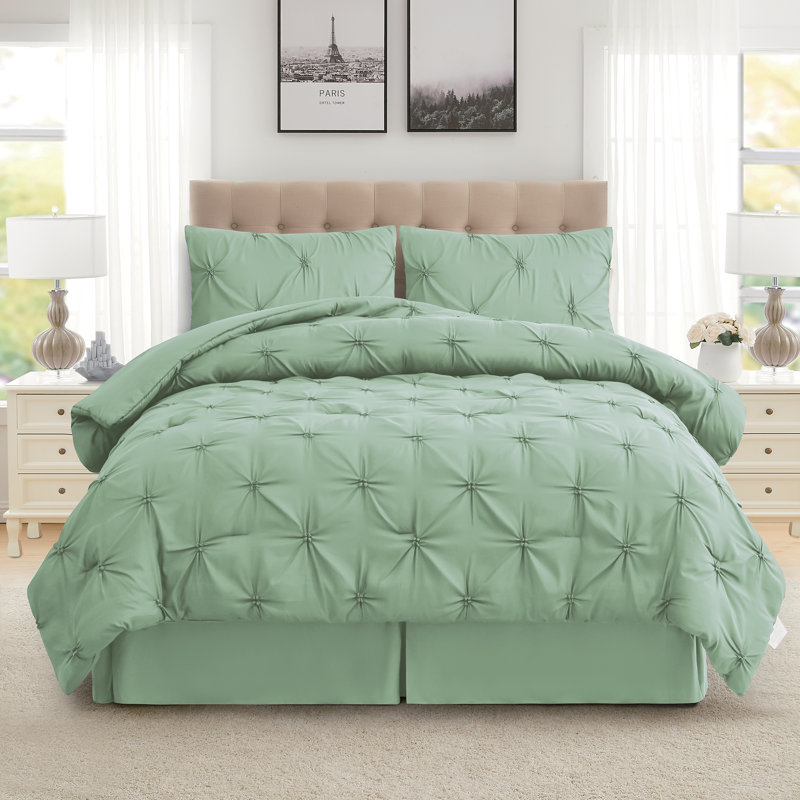 Ensemble d'édredon Classic Spring Pintuck, Bleu, Édredon pour très grand lit + 2 taies décorativ