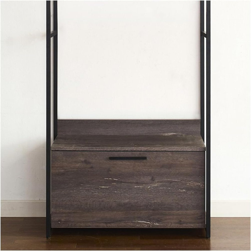 Wood and Metal Walk in Closet with One Drawer in Rustic Gray Industrial Frame