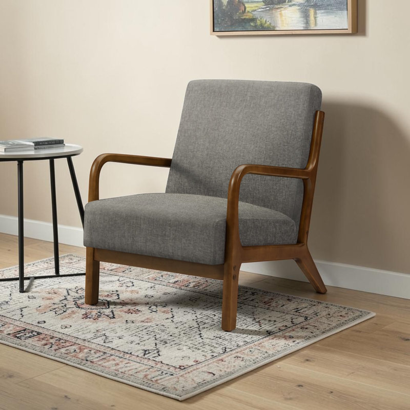 Chaise d'appoint rembourrée en tissu gris foncé et bois foncé Theresa