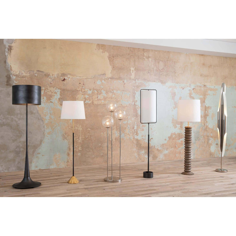 Parasol 60'' Gold Leaf and Black Aluminum Floor Lamp with Linen Shade