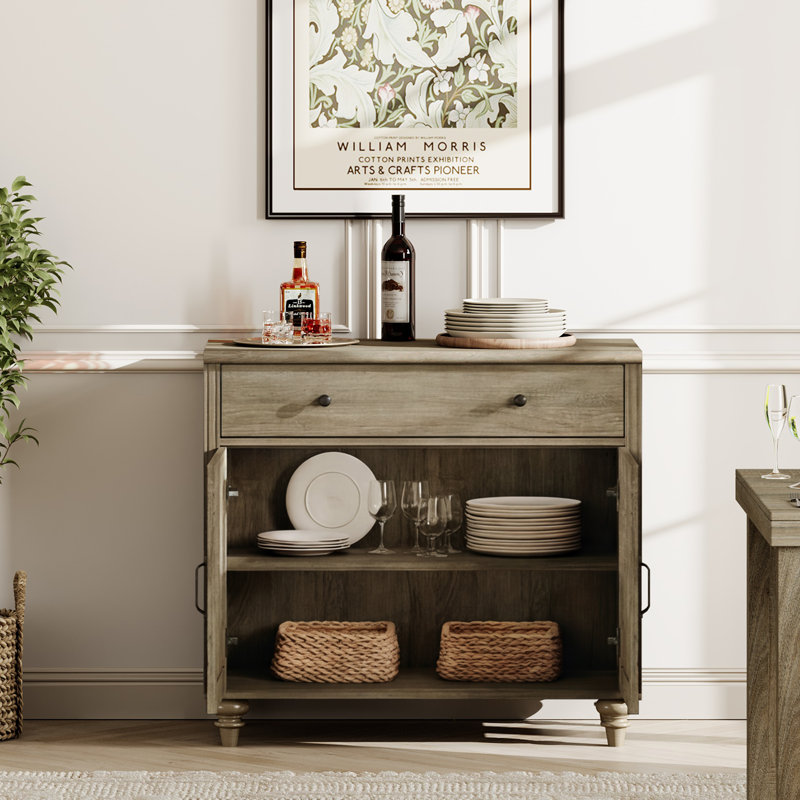 Table de bout Farmhouse avec tiroir et portes, pour chambre à coucher ou salon, gris délavé, Gris délavé
