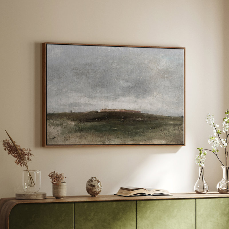 Paysage rétro-CMXLV III, Toile encadrée noyer flottant, H 25 po x l 37 po x P 2 po