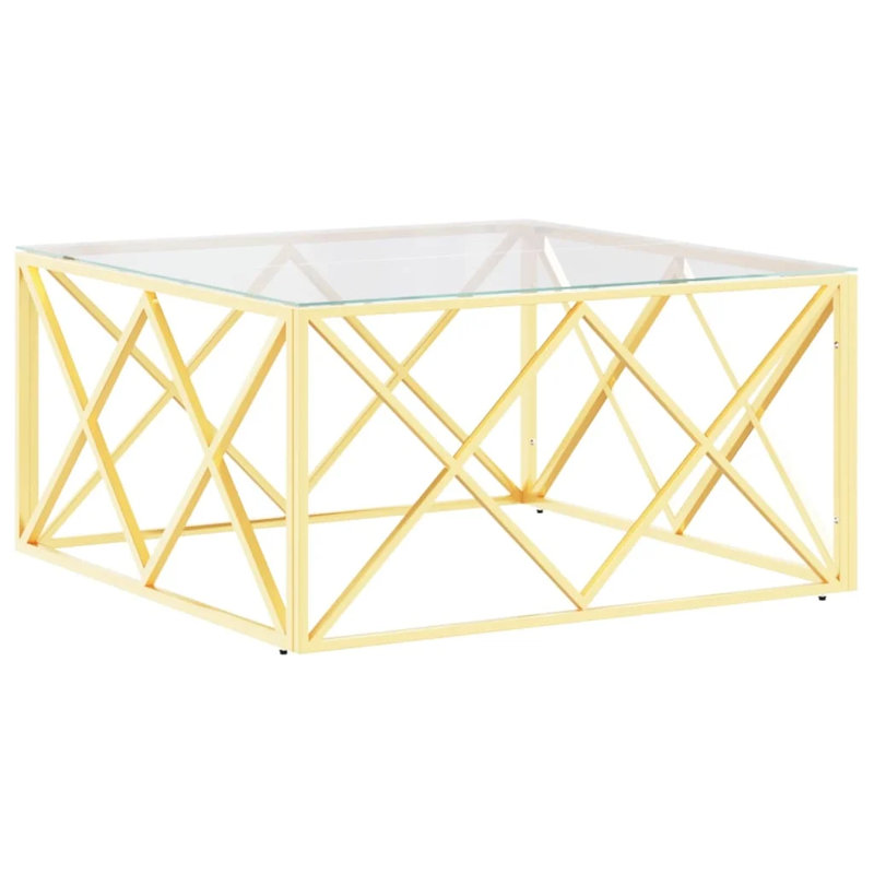 Asimelda Frame Coffee Table, Clear, Gold, 40cm H x 80cm L x 80cm W