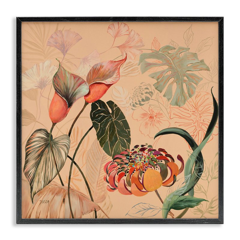 Giclée encadrée de feuillage tropical en couches, design par Dusza, Giclée encadrée noir minuit, H 12 po x l 12 po