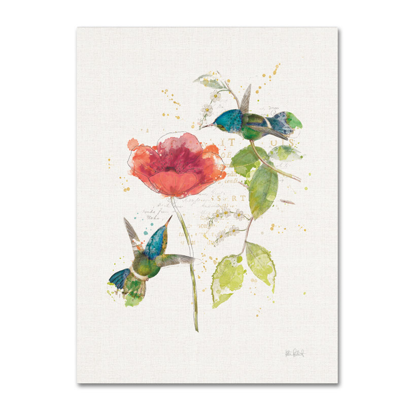 « bleu colibris ii fleur », art textuel sur toile tendue, H 47 po x l 35 po