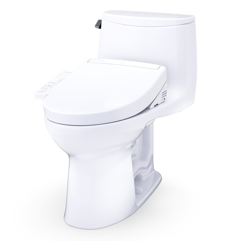 TOTO Ultramax WASHLET+ S2 One-Piece Elongated 1.28 GPF Universal Height Toilet with CEFIONTECT, Cotton White - MW6083346CEFG#01