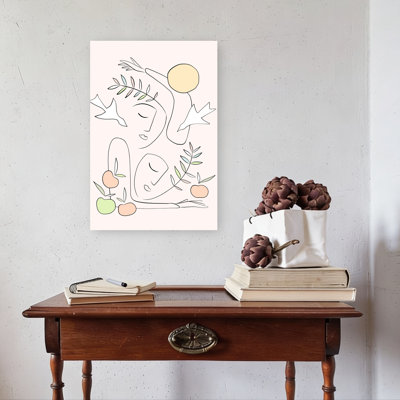 Paisible visages et colombes, impression d'art moderne abstrait minimaliste, fruit, nature