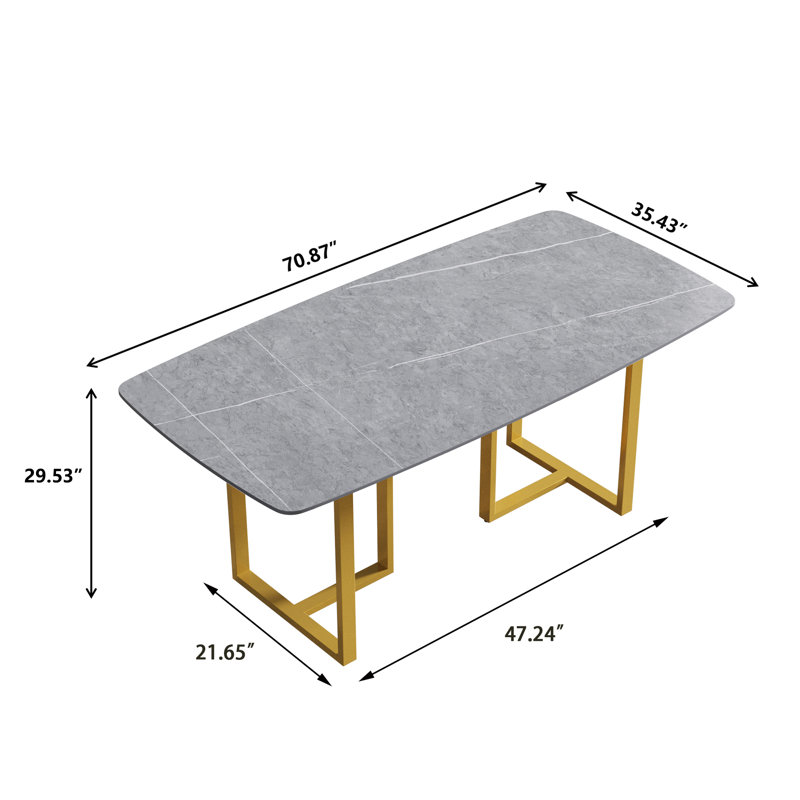 Table de salle à manger Evannie, Doré, Gris, H 29,53 po x L 70,87 po x l 35,43 po