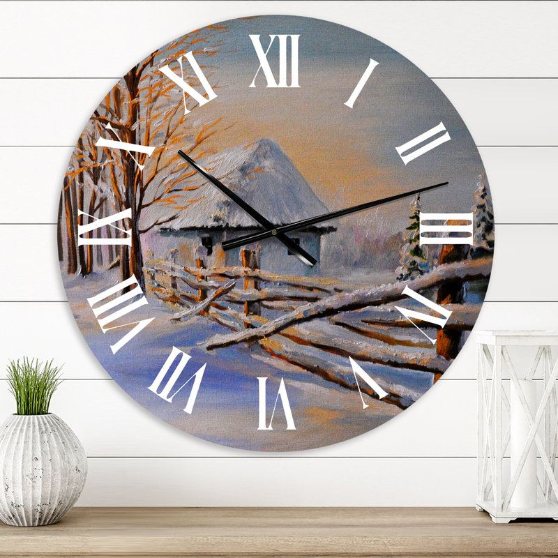 Maison traditionnelle d'hiver recouverte de neige II - Horloge murale traditionnelle, Moyen