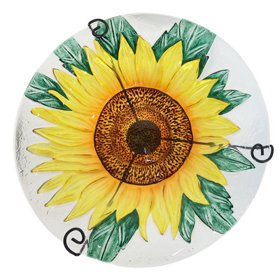 Sunflower Pattern Glass Bird Bath Garden Stake