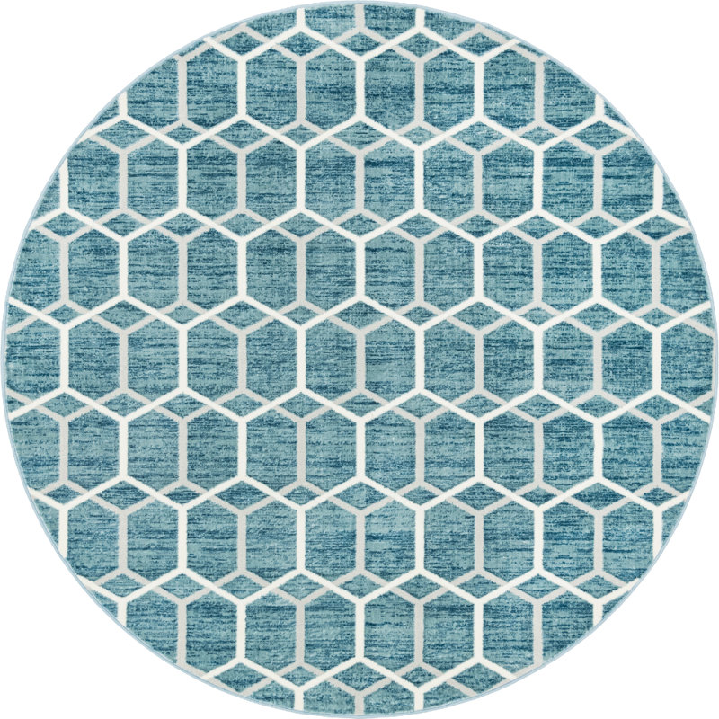 Tapis bleu / ivoire en laine Numa, Rond 8 pi