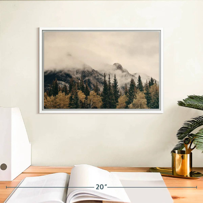Foggy Banff National Park, Cadre flottant blanc, 13 po x 9 po