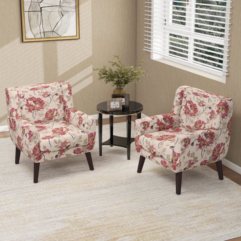 Jaqueze 73.4 Cm Wide Cotton Armchair, White/Pink Linen Blend
