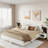 Wooden Floating Platform Bed With Led Lights And Built-in Nightstands-1462993174
