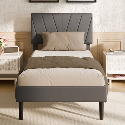 Structure de lit avec tête de lit tapissier réglable, espace de rangement sous le lit