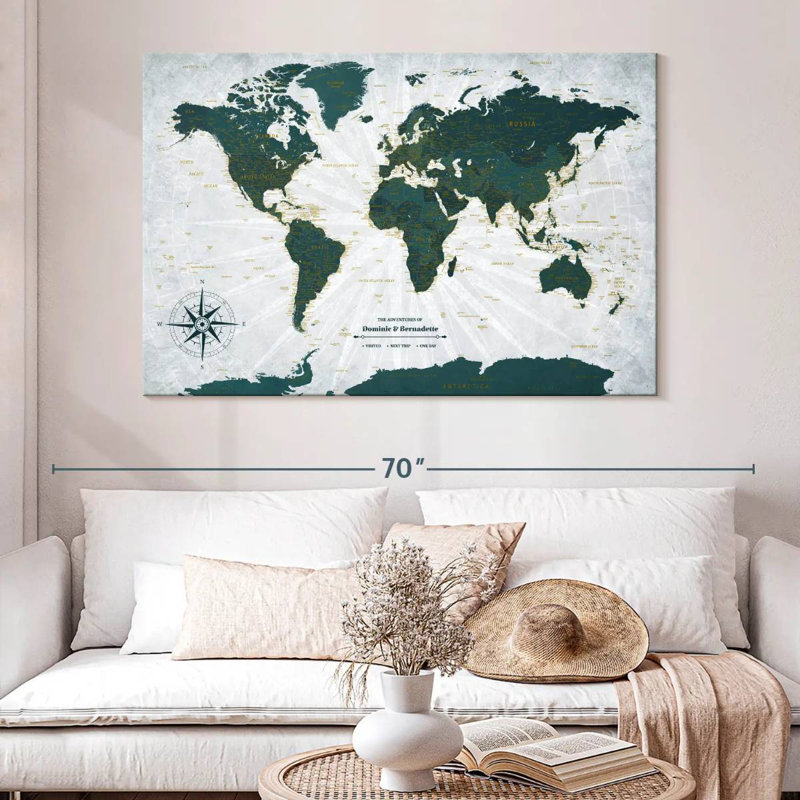Carte du monde personnalisée, H 34 po x l 51 po, Oui