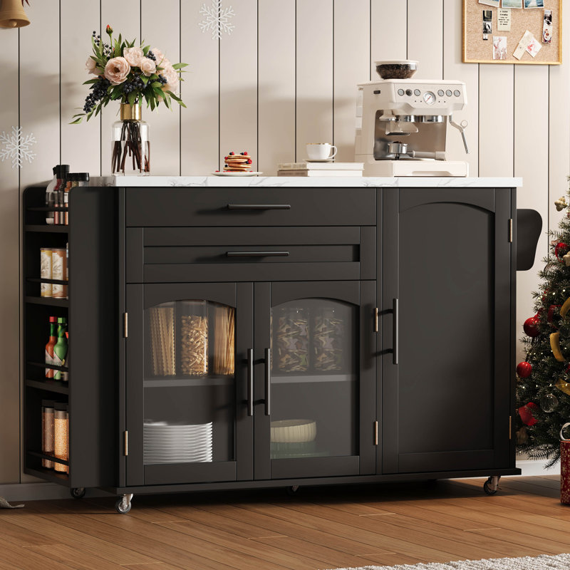 90 cm W Kitchen Island with Top, Black
