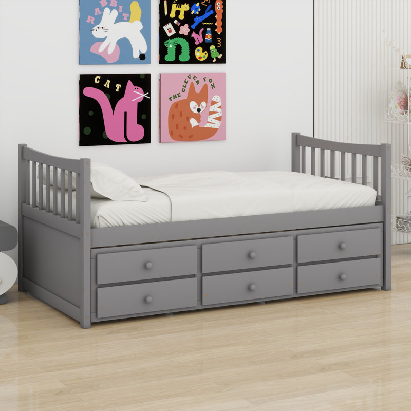 Daybed With Trundle And Drawers, Gray