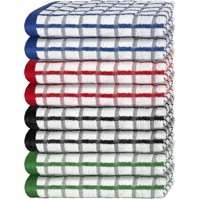 Premium Kitchen Towels Set of 8, 100% Cotton Dish Towels with Hanging Loop, Ultra Absorbent Thick Kitchen Towels, Durable Multi-Color Dish Drying Towels