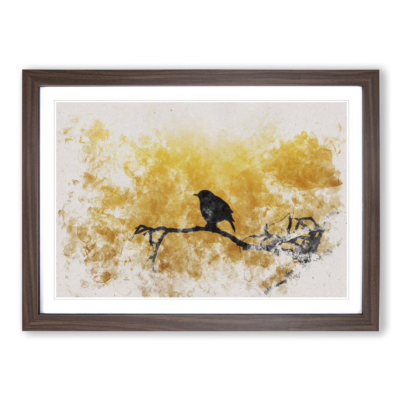 Bird at Sunset - Picture Frame Painting, 65cm H x 90cm W x 2cm D, Walnut